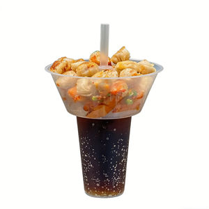 ถ้วยขนมแบบใช้แล้วทิ้งพร้อมฝาและหลอดดูด ถ้วยพลาสติกสำหรับอาหารแบบนำกลับบ้านพร้อมถาดสำหรับไก่ทอด ฮอทพอท ขนมขบเคี้ยว รับผลิตตามสั่ง ขายส่ง - Product Image 1