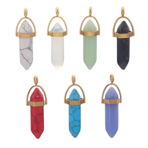 จี้หินรูปหกเหลี่ยม |   กรอบสแตนเลสเคลือบทอง PVD |   จี้ห้อยคอทำจากหิน - Product Image 5