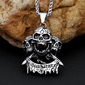 yunnique Pendentif Crâne en Acier Inoxydable pour Homme, Collier Punk, Chaîne en Acier Titane, Bijoux de Mode, Design Discharge - Product Image 1