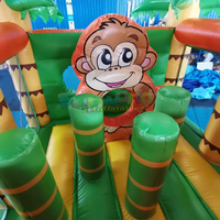 Château gonflable combiné toboggan et parcours d'obstacles Jungle pour enfants, thème Zoo, en PVC, capacité 1000 kg, portable