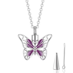 Collier Pendentif Urne Papillon en Émail pour Cendres, Bijou Funéraire en Acier Inoxydable avec Chaîne de 20 pouces et Kit de Remplissage - Product Image 1