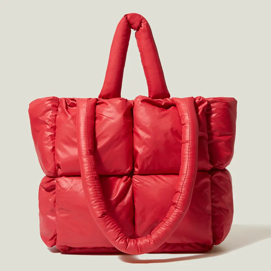 Borsa Tote Bag imbottita imbottita quadrata in <span class=keywords><strong>cotone</strong></span> poliestere Designer borsa impermeabile di colore rosso personalizzato di grande capacità