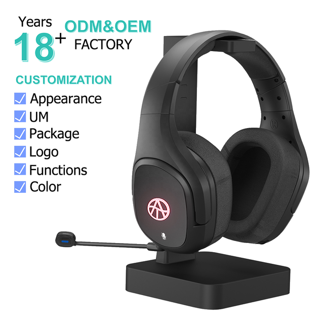 ODM/OEM ZFX 2.4G+BT Wireless Black Gaming Headset with Charging Base 50mm Trumpet Virtual 7.1 RGB Light