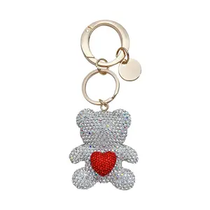 Heart Cartoon Teddy Bear Keychain Crystal Glitter Rhinestone Car Teddy Bear Keychain Bling Key chain Accessories