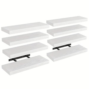 Étagères flottantes en bois modernes, 4 ensembles, invisibles, robustes, durables, étagères murales de rangement, noir et blanc, aspect rustique - Product Image 6