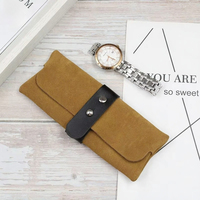 Étui à montre rectangulaire léger en similicuir suédé marron, pochette anti-déchirure en cuir, sac de rangement portable écologique avec boucle pour bijoux
