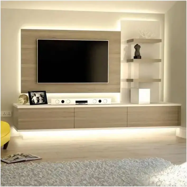 Offres Spéciales maison appartement salon tv armoire murale décor avec bois et lumière led