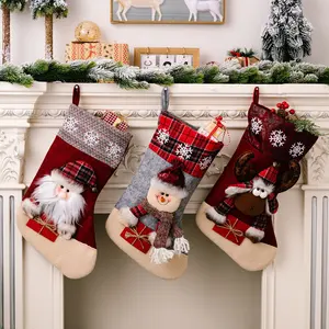 大礼品袋雪花格子边麋鹿圣诞袜糖果礼品袜圣诞袜2023圣诞摆件装饰