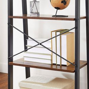 Muebles de sala de estar Librería Marco de metal industrial Estante MDF <span class=keywords><strong>Escalera</strong></span> inclinada <span class=keywords><strong>estrecha</strong></span> de madera Estantería para libros Estantería para el hogar - Product Image 6