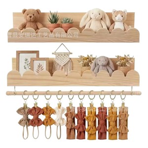 Wooden <b>Wall</b> <b>Mounted</b> Storage Rack For Kids Room With Hanging Rods And <b>Shelves</b> 3 Layers Multipurpose Organizer - Product Image 5