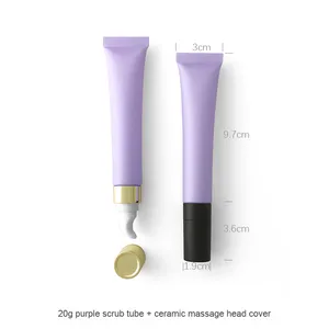 Tube cosmétique mat givré violet 20G avec tête en céramique en alliage de zinc Pompe de presse à vide en plastique pour rouge à lèvres et faux cils - Product Image 3