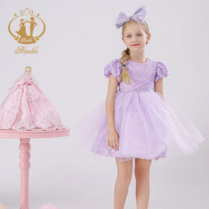 Agile di Alta Qualità Delle Ragazze Del Vestito Da Partito Maniche Bolla 100% Cotone Foderato Viola Verde Angelo Vestiti Delle Ragazze di Fiore del Vestito - Product Image 1