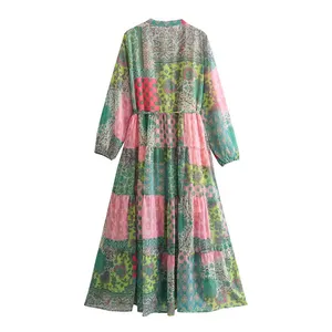 2024 महिलाओं की फैशनेबल ढीली मुद्रित बड़ी स्कर्ट पोशाक। ग्रीष्मकालीन। नई शैली। मिडी ड्रेस. सोने के तार