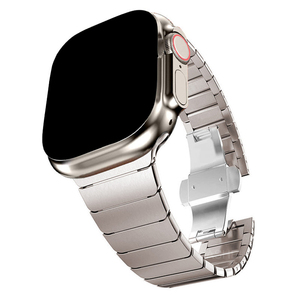Bracelets de montre de luxe pour homme 46 mm pour Apple Watch 10 Ultra 2 49 mm, bracelet en acier inoxydable, fermoir papillon en bambou, argent, or, or rose - Product Image 1