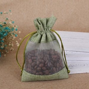 Bolsa de regalo de lino con cordón <span class=keywords><strong>y</strong></span> ventana de organza, bolsa de almacenamiento, bolsas de yute con cordón - Product Image 4