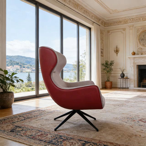Sillón Giratorio Moderno de Lujo, Tapizado en Tela de Cuero Rojo, Sillón con <span class=keywords><strong>Respaldo</strong></span> Alto para Sala de Estar o Dormitorio - Product Image 3