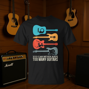 Camiseta con la frase "Nunca puedes tener demasiadas guitarras", regalo para amantes de la música - Product Image 3