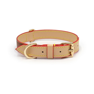 Premium Leder-Hundehalsband Verstellbar Langlebig Doppelschichtiges Haustier-Halsband mit Goldschnalle & D-Ring OEM Kundenspezifischer Großhandel Etikettenhalter - Product Image 3