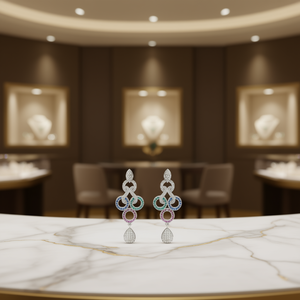 ต่างหูทรงโคมระย้าสำหรับผู้หญิง ดีไซน์ทันสมัย ประดับเพชรซิร์คอนหลากสี รูปทรงเรขาคณิต ชุบเงิน ผลิตจากโลหะผสม เหมาะสำหรับงานปาร์ตี้ ดีไซน์ทรงลูกแพร์ ประดับเพชรเม็ดเล็ก - Product Image 2