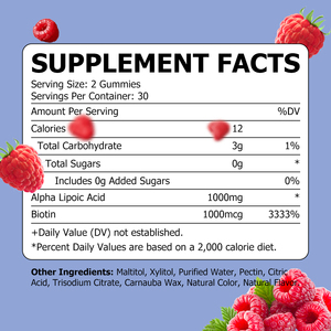 Private Label OEM Alpha Lipoic Acid Gummies Strawberry Flavor Dietary <b>Supplement</b> Promote Skin Brain Health and Boost Immunity - Product Image 2