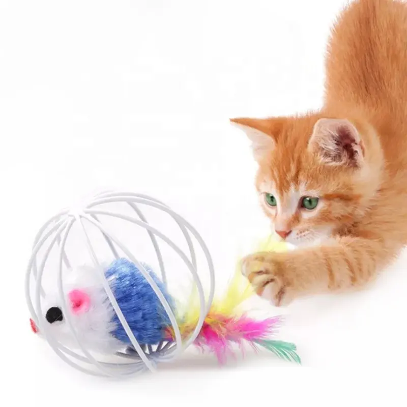뜨거운 판매 대화 형 다채로운 작은 벨 마우스 케이지 개박하 장난감 롤링 와이어 케이지 고양이 씹는 티저 장난감