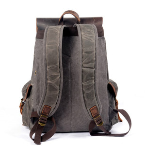 Ba lô nam cổ điển vải canvas batik phối da, kiểu dây rút, thời trang, thích hợp du lịch - Product Image 5