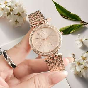Reloj de cuarzo de acero inoxidable para mujer, caja redonda, pantalla analógica, esfera con números romanos, cierre plegable, reloj elegante de moda - Product Image 5