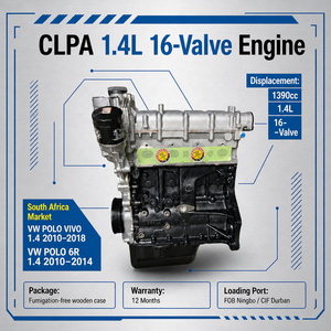 Motor Completo de Bloque Largo (Bare Block) EA111 1.4L para <span class=keywords><strong>Volkswagen</strong></span> <span class=keywords><strong>Polo</strong></span> Vivo II 6R - Mercado Sudafricano (VW CLPA, CLPB, CLP) - Product Image 1
