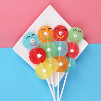 Sucettes colorées de 20g, bonbons mous sur brochettes, sucettes rondes aux saveurs de fruits mélangés, forme visage souriant, fabricant OEM, vente en gros, personnalisable