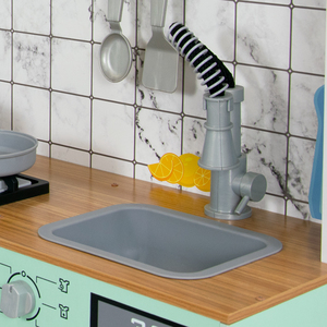 Cuisine d'angle moderne en bois pour enfants avec réfrigérateur intelligent, four, cuisinière, évier et machine à laver, ensemble de jeu d'imitation Montessori - Product Image 6