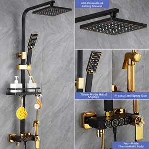 Ensemble de <span class=keywords><strong>douche</strong></span> moderne pour salle de bain, système de <span class=keywords><strong>douche</strong></span> pluie pressurisé à 3-4 fonctions avec bouton-poussoir, douchette à main et douchette bidet - Product Image 3