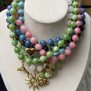 <span class=keywords><strong>Collana</strong></span> a strati con perline in pietra naturale da 10 mm, ciondolo in acciaio inossidabile a forma di sole, stella marina, cuore oceanico, sirena, gioielli boho chic da donna - Product Image 5