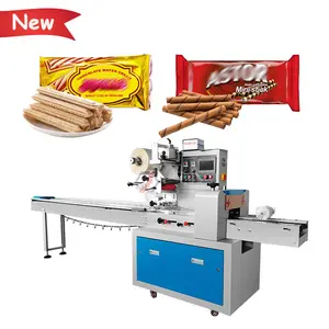 Automatische Horizontale Zakje Koekjes Biscuit Ei Roll Wafer Stick Kussen Verpakkingsmachine