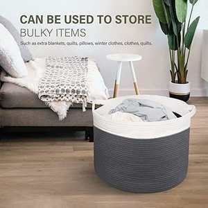 Decken korb Wohnzimmer, extra großer Aufbewahrung skorb Gewebter Baumwoll seil Wäsche korb <span class=keywords><strong>XXXL</strong></span> für Kinderspiel zeugs chuhe - Product Image 4