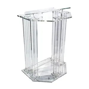 Disesuaikan akrilik bening Podium Plexiglass Pulpit berdiri akrilik Lectern dengan empat kolom