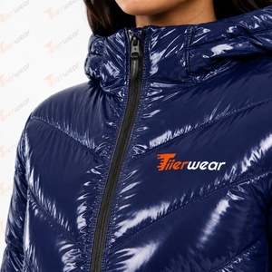 Chaqueta Acolchada Azul Marino para Mujer, con Capucha, Cierre de Cremallera, Manga Larga, para Invierno, Color Sólido, Material de Poliéster - Product Image 6