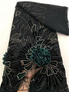 Encaje de tul con cuentas y flores 3D NI.AI, encaje de terciopelo con cuentas, encaje de tul para vestido de novia, material para vestido de fiesta - Product Image 5