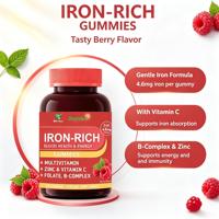 Gummies Riches en Fer Multivitamines pour l'Estomac Folate Vitamine C Zinc Complexe B Vitamine B6 Vitamine B12 Saveur Énergie Immunité Antioxydant