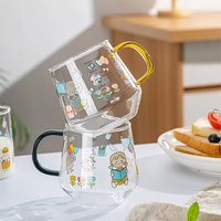 Haute teneur en borosilicate sans plomb rond clair 14oz personnalisé coloré à boire tasse à café en verre avec poignée