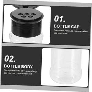 Envase de Especias de Plástico de 100 ml, Botella para Condimentos de Barbacoa con Tapa Abatible, Frascos de Especias de Plástico Transparente Negro Mate - Product Image 6