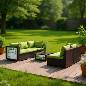 Ensemble de salon de jardin marron D0100HXYAL2 avec coussins confortables, mobilier d'extérieur 6 places en rotin, design contemporain - Product Image 2