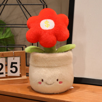 Adorables jouets en peluche en forme de fleurs en pot avec pot souriant et signe dollar, en tissu doux, parfaits comme cadeaux porte-bonheur