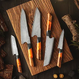 5 Stück Damaskus Messerset 67 Schichten Damaskus Stahl Küchenchef Messer Nakiri Kiritsuke Messerset
