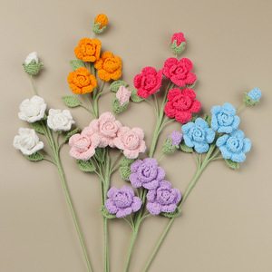 Fleurs artificielles éternelles en crochet faites <span class=keywords><strong>à</strong></span> <span class=keywords><strong>la</strong></span> main, motif <span class=keywords><strong>neige</strong></span> et cinq roses, pour petite amie, pour usage extérieur - Product Image 1