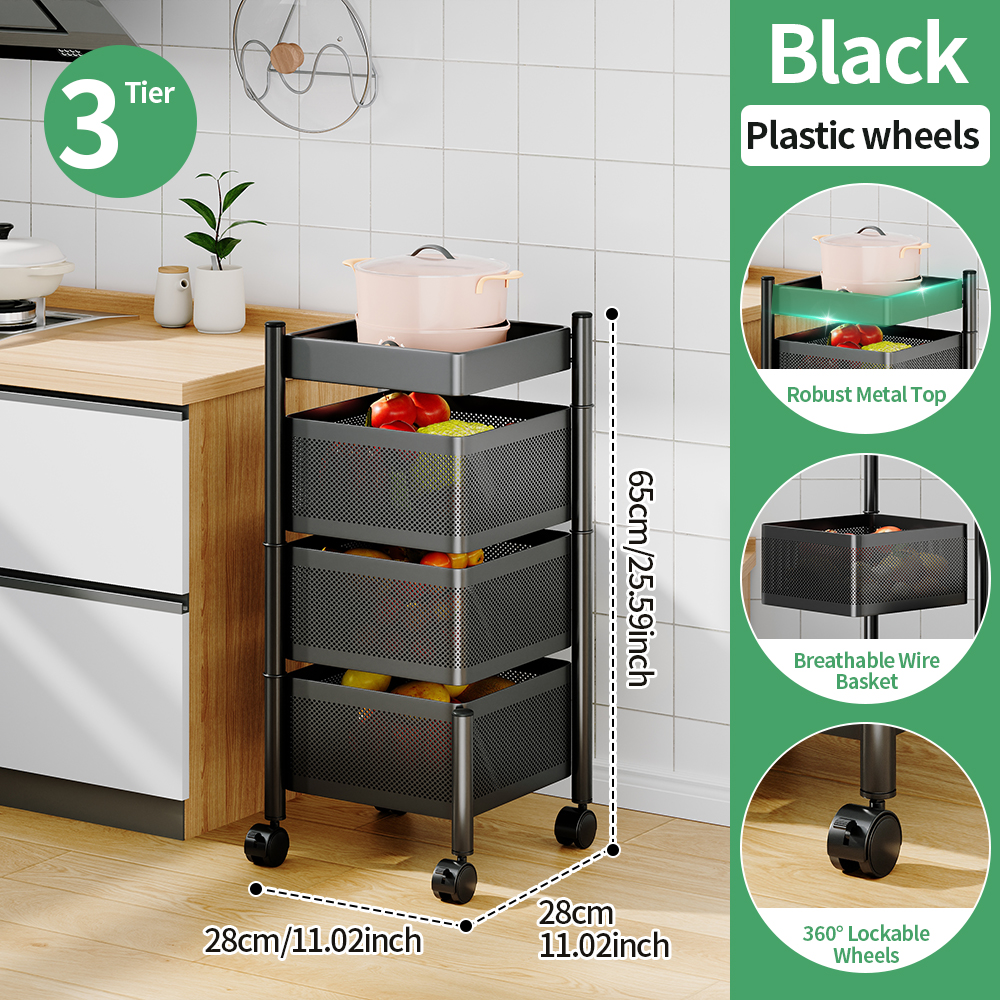 Cesta cuadrada negra de 3 niveles