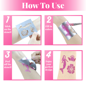 Lot de 4 pochoirs de <span class=keywords><strong>tatouage</strong></span> réutilisables en PVC autocollants, <span class=keywords><strong>prix</strong></span> de gros GP, pour maquillage facial, peinture à l'aérographe et <span class=keywords><strong>dessin</strong></span> à paillettes - Product Image 4