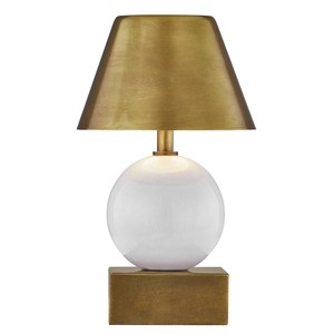 Brass & White Marble Sphere Modern Luxury <b>Table</b> Lamp | Elegant Lighting for Hotel Guest Room & Bedroom - Product Image 1