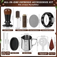 Kit Espresso 10 Pièces en Acier Inoxydable : Tamper à Force Constante, Aiguille WDT, Pichet à Lait, Anneau Doseur – Écologique, Durable, Vente en Gros