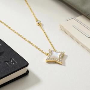 Collar <span class=keywords><strong>de</strong></span> Plata <span class=keywords><strong>de</strong></span> Ley 925 con Estrella <span class=keywords><strong>de</strong></span> David Chapada en <span class=keywords><strong>Oro</strong></span> <span class=keywords><strong>de</strong></span> 18K y Circonia, Collar <span class=keywords><strong>de</strong></span> Madreperla para Uso Diario - Product Image 2