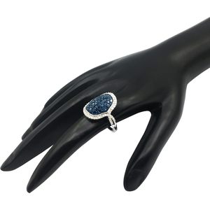 Jewelspaark <b>Diamond</b> <b>Ring</b> 1.55 Cttw Oval Cut White And Blue Enhanced <b>Diamonds</b> In 925 Sterling Silver For Women Engagement - Product Image 4